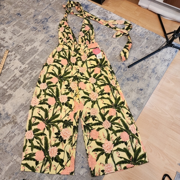 NWT Agua Bendita × Target Wideleg Botanical Sleeveless Jumpsuit size XL stretch - Picture 2 of 15